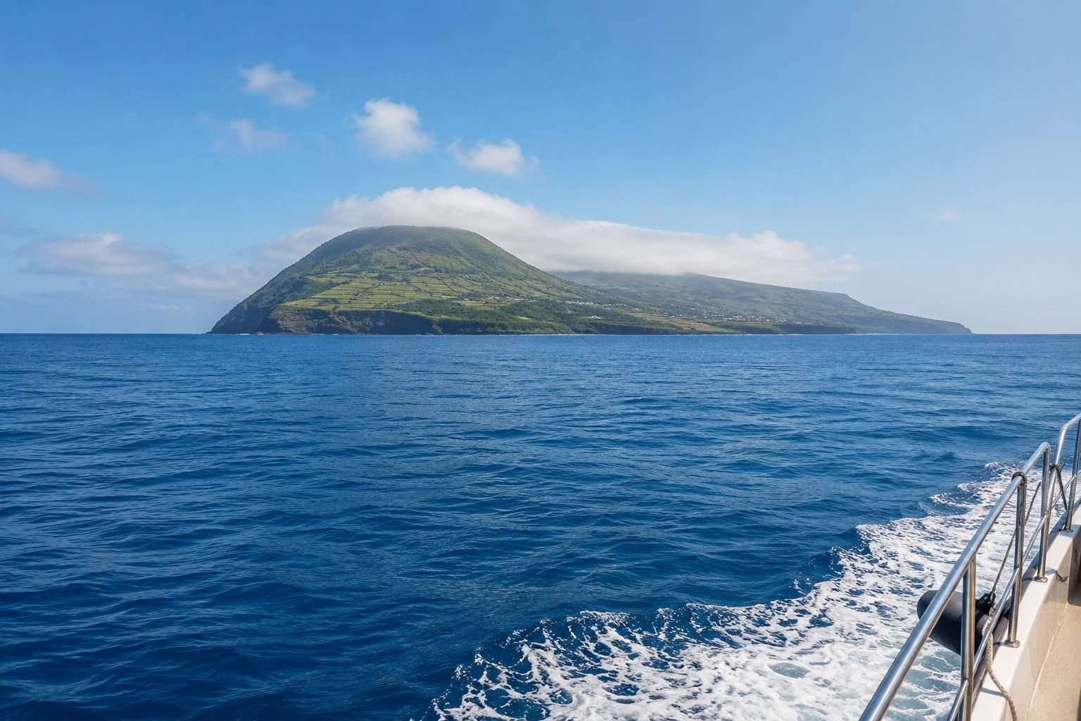 Corvo Island seen from the boat across the channel